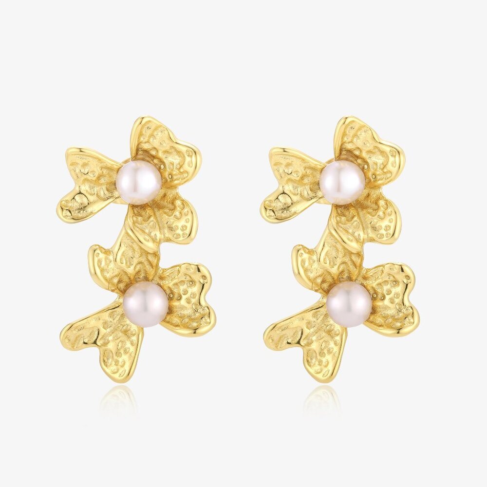 Doris Earrings Double Flower Design Fresh Water Pearl Earrings